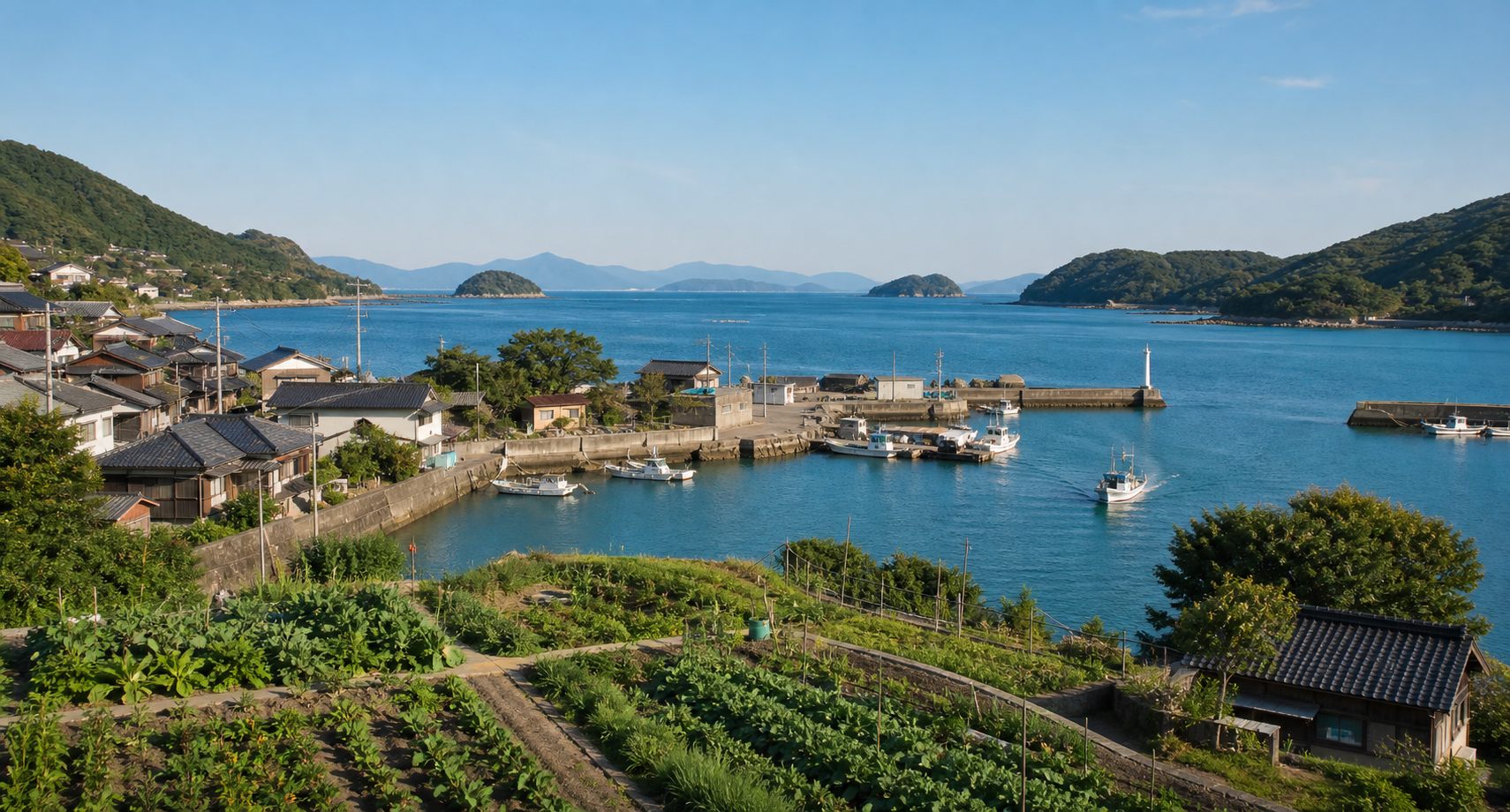 港と海と畑がある天草の島暮らしのイメージ風景