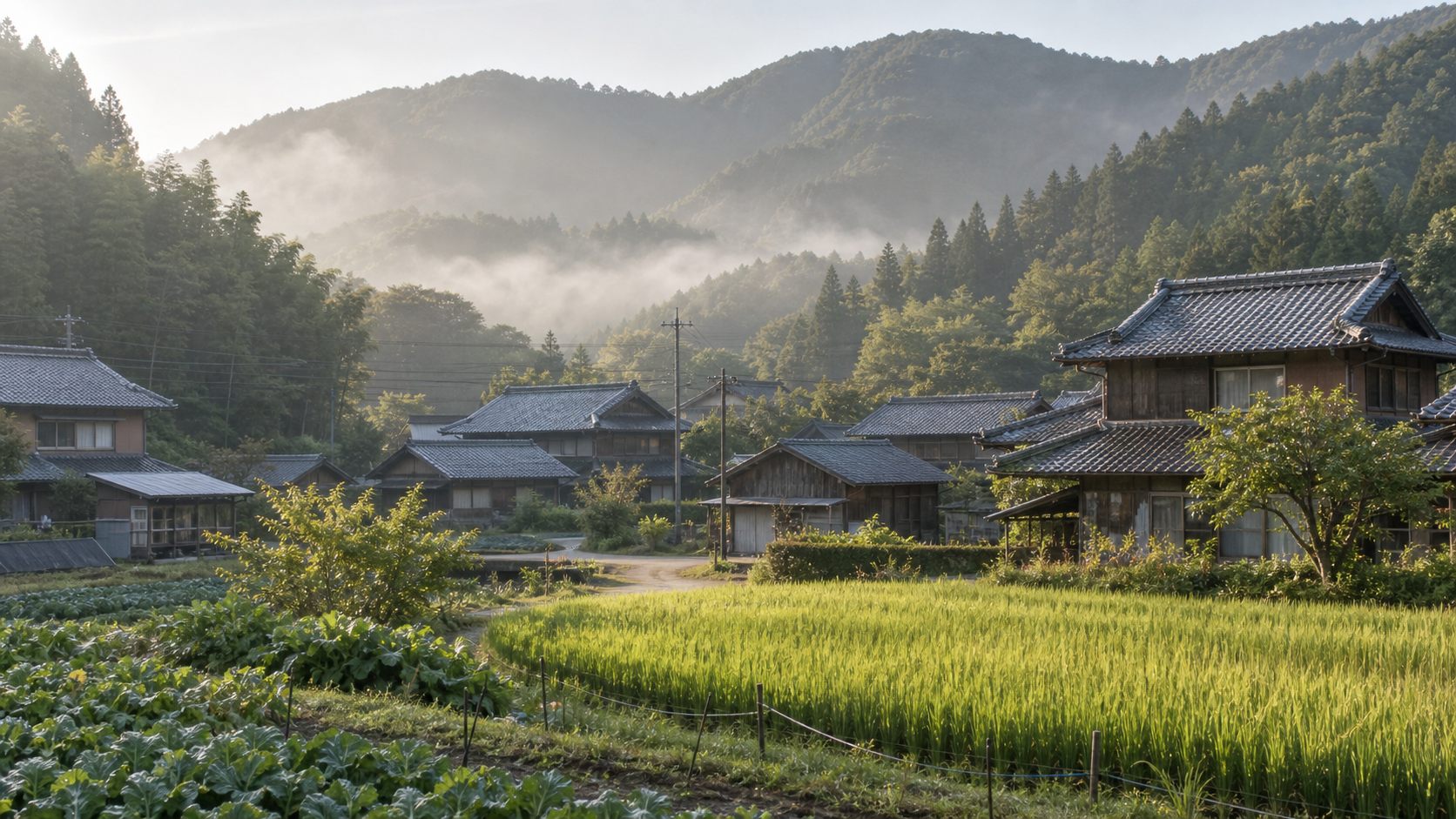 里山と古民家のある京都の田舎暮らしをイメージした風景
